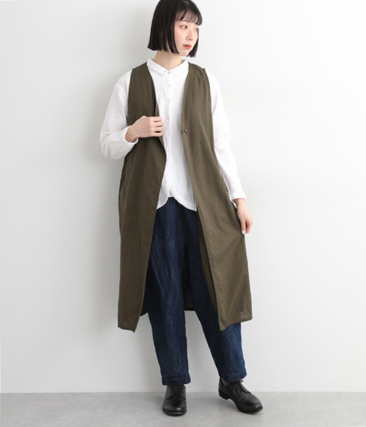ヘンプミックスコットンダブルボタンジレ(グレーグリーン-ONESIZE)