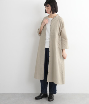 リネンコットンワークコートワンピース(サンドベージュ-ONESIZE)