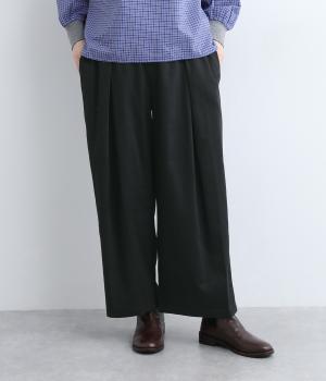 サテンウエスト重ねタックパンツ(ブラック-ONESIZE)
