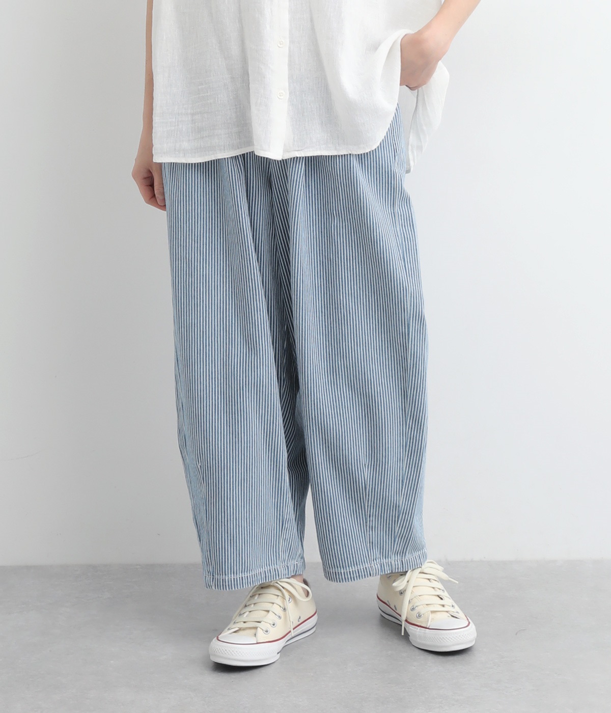デニムドサーカスパンツ(クロップド丈)(ヒッコリーブルー-L)