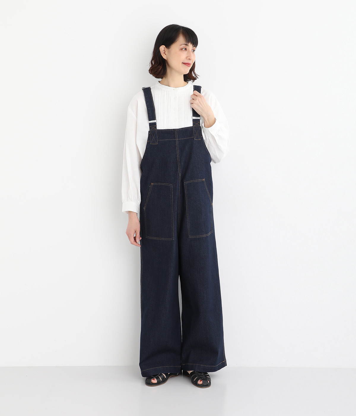 配色ステッチサロペット(ワンウォッシュ-L)