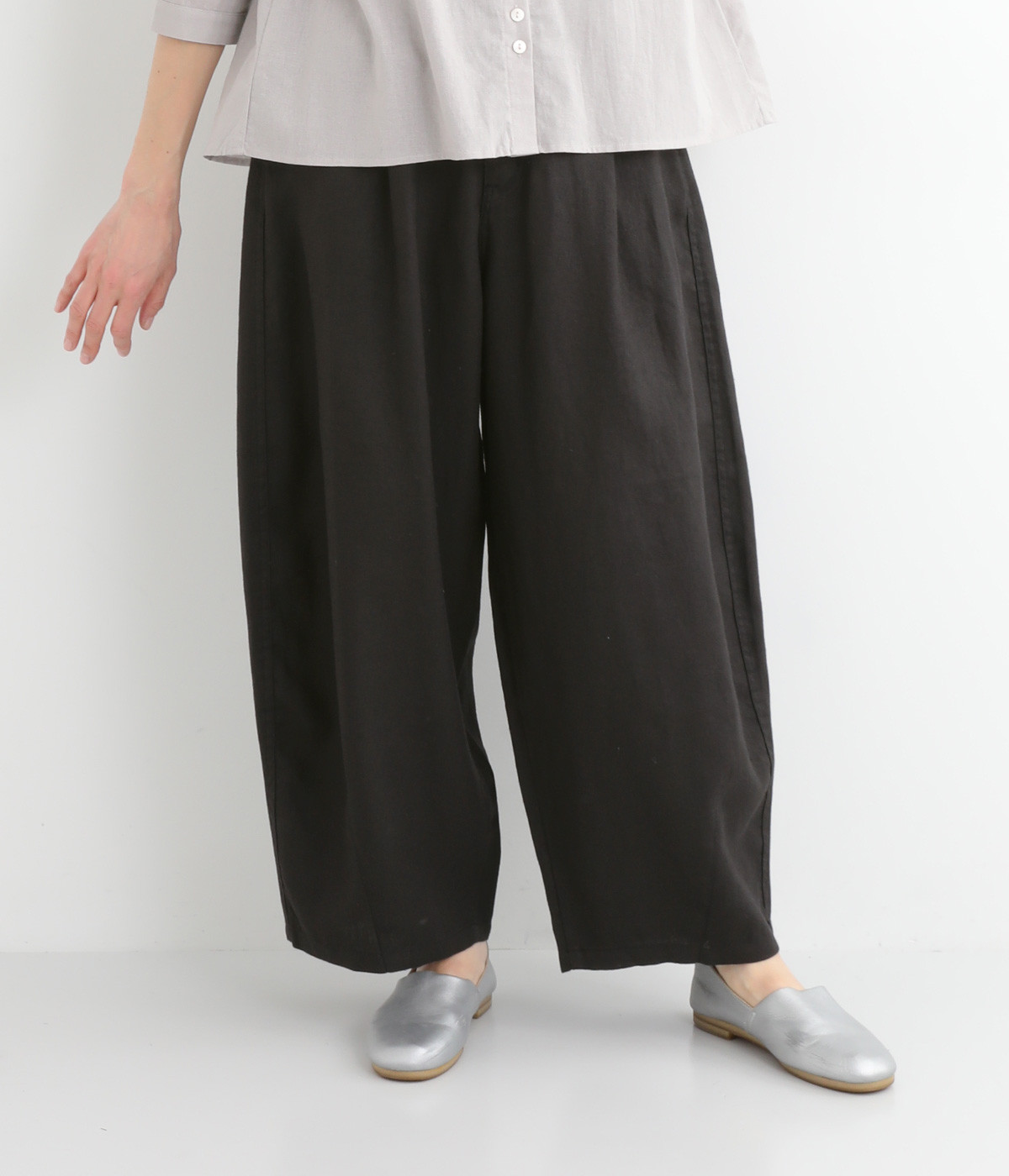 リネンバナナワイドパンツ(ブラック-L)