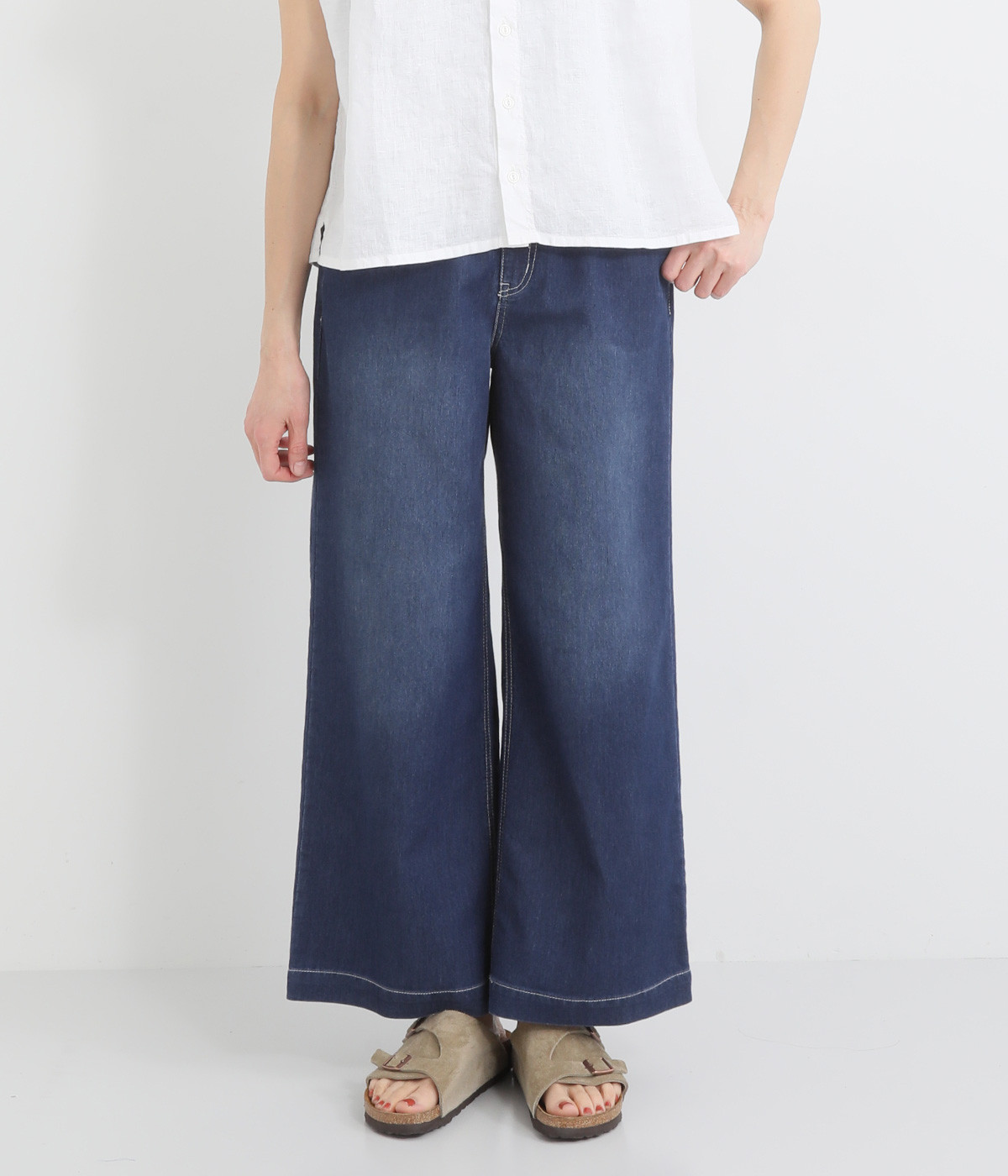 アイスメッシュワイドデニムパンツ(ユーズドネイビー-L)