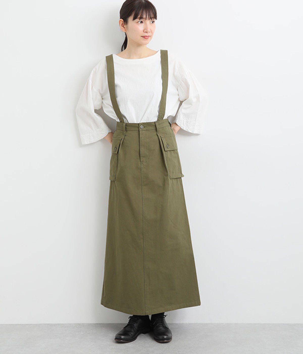 コットンミリタリースカート(カーキ-L)