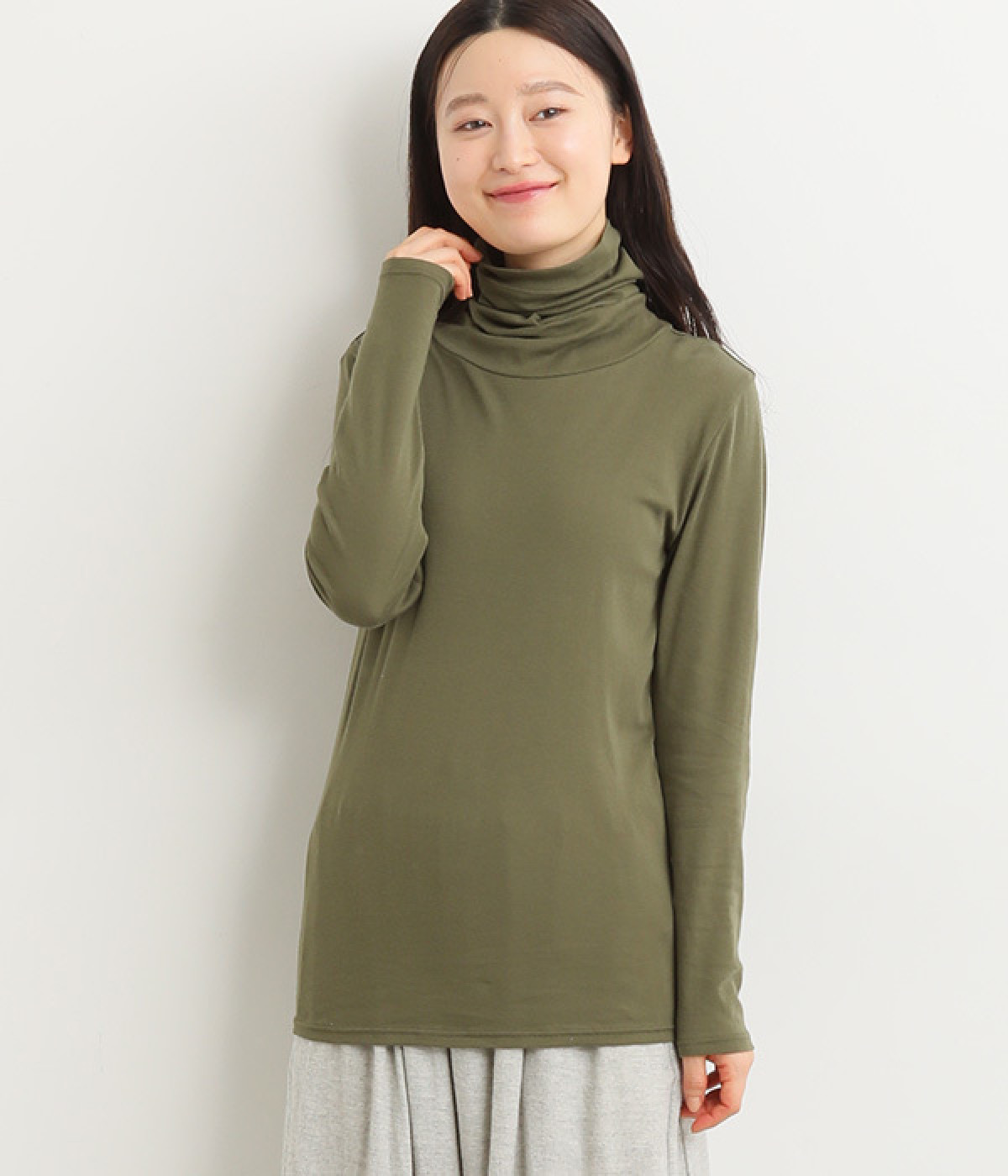 スーピマフライス　ロングラフネック長袖Tシャツ(カーキブラウン-ONESIZE)