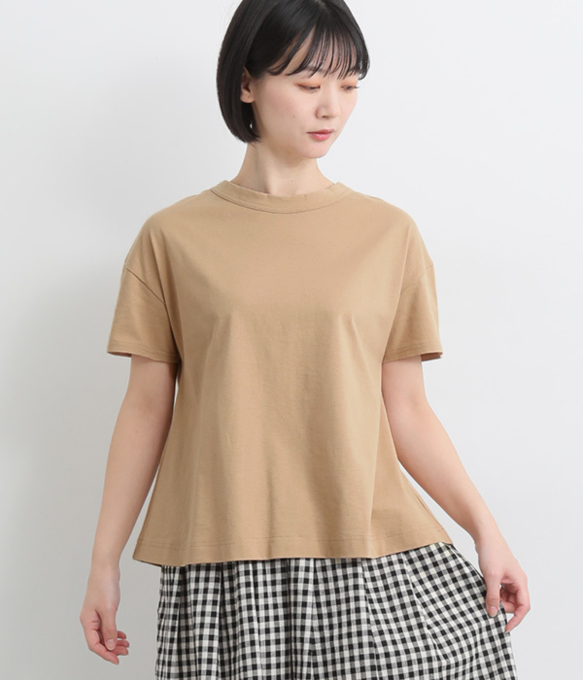 エーゲ海天竺　フレアーTシャツ(ベージュ-ONESIZE)