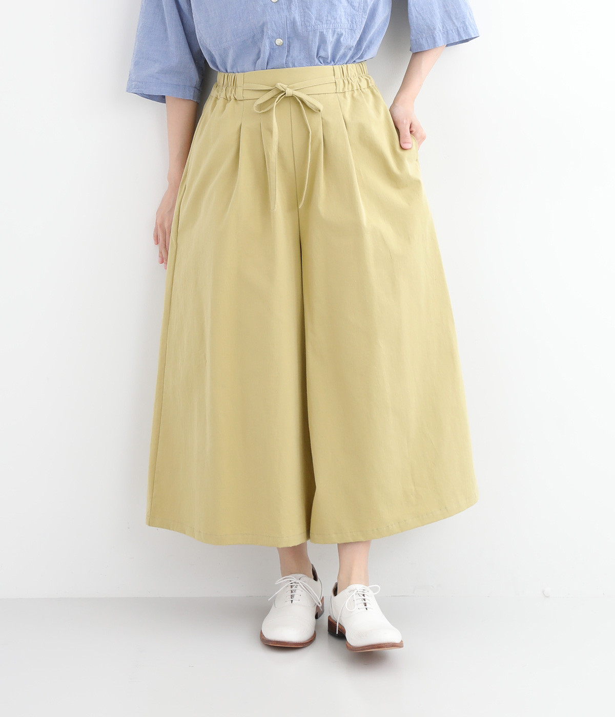 コットンツイルヴィンテージワッシャーキュロットパンツ(ライトグリーン-ONESIZE)