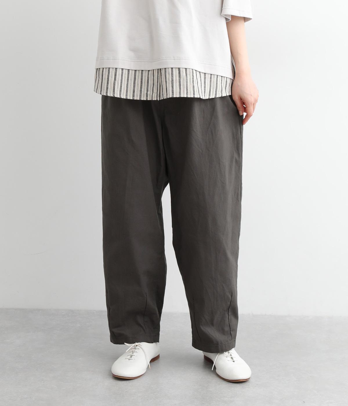 【toujours ensemble】クラシカルコットンリネン洗い天日キャンパスイージーペグトップパンツ(チャコール-ONESIZE)