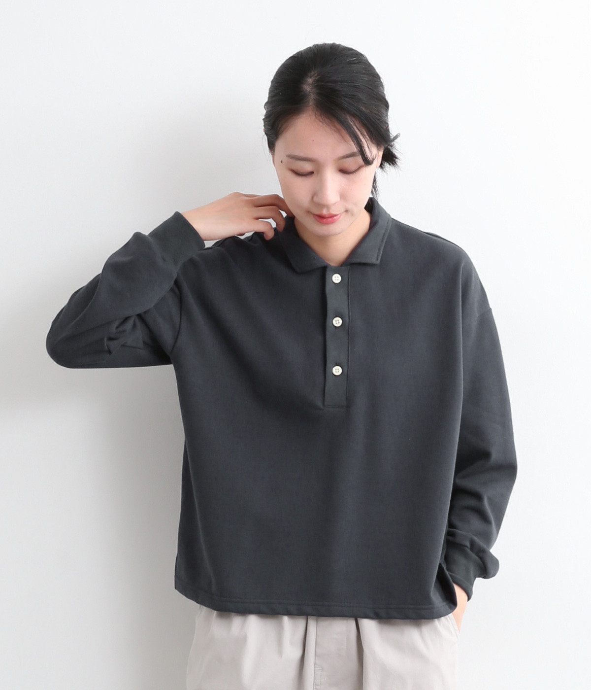 コットンミニ裏毛ポロ(チャコール×チャコール-ONESIZE)