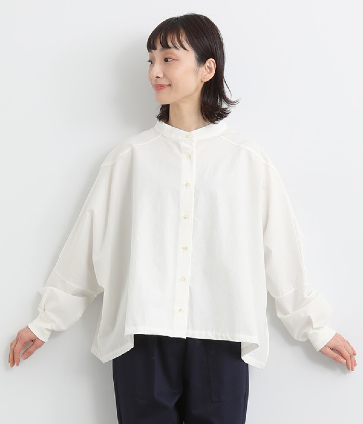 【toujours ensemble】ヴィンテージポプリン長袖ビックワイドドルマンブラウス(オフホワイト-ONESIZE)