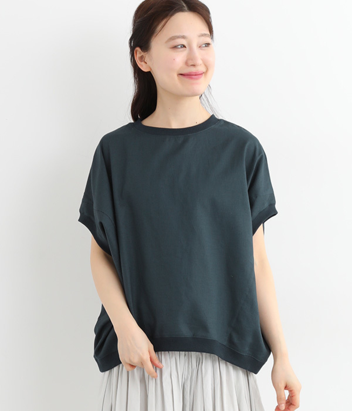 コットンリネンポプリンゆったりフレンチプルオーバー(ネイビー-ONESIZE)