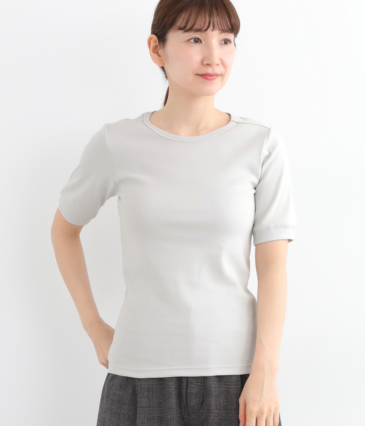 コットンスワイフライス5分袖Tシャツ(グレー-ONESIZE)