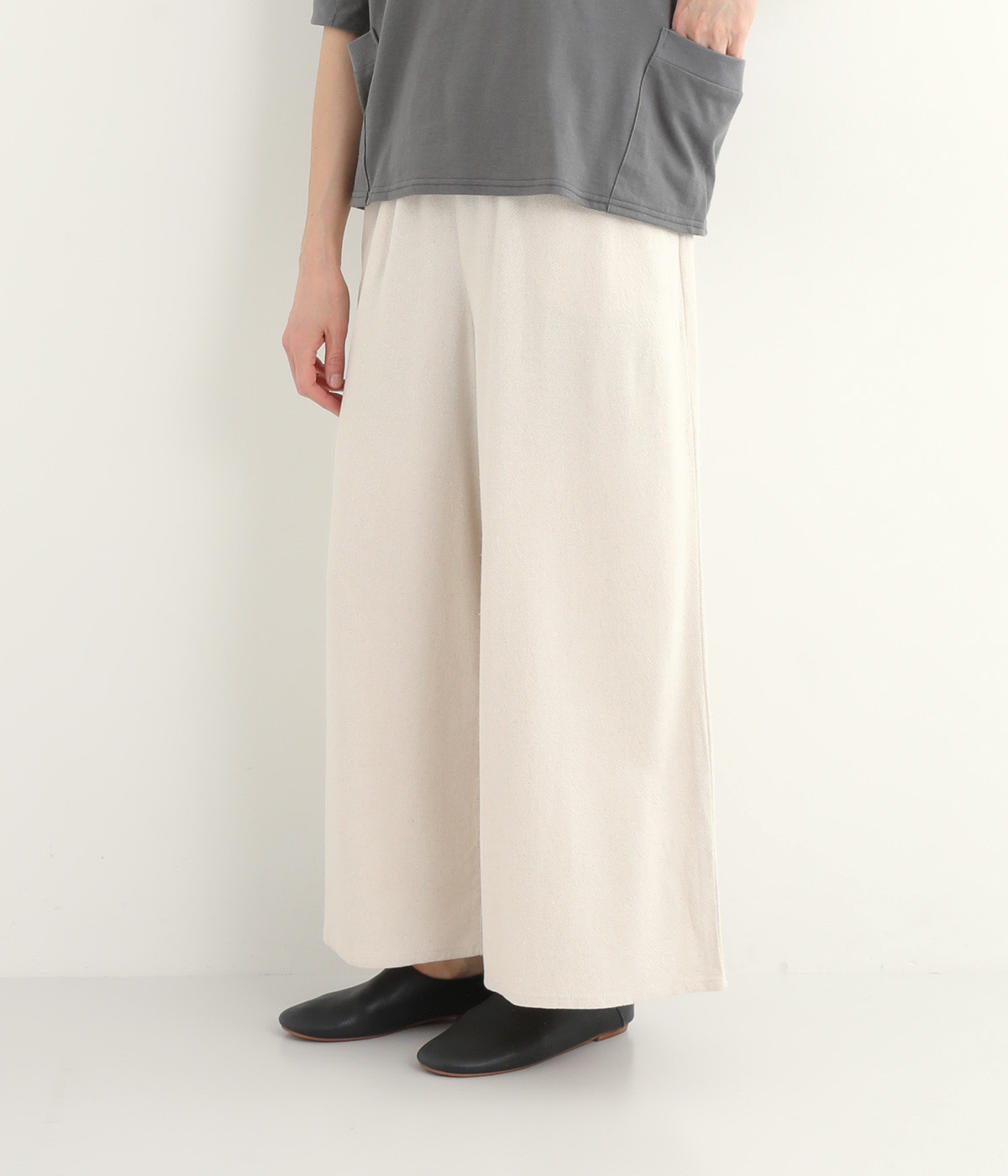 ナチュラルリネンワイドパンツ(ナチュラル-ONESIZE)