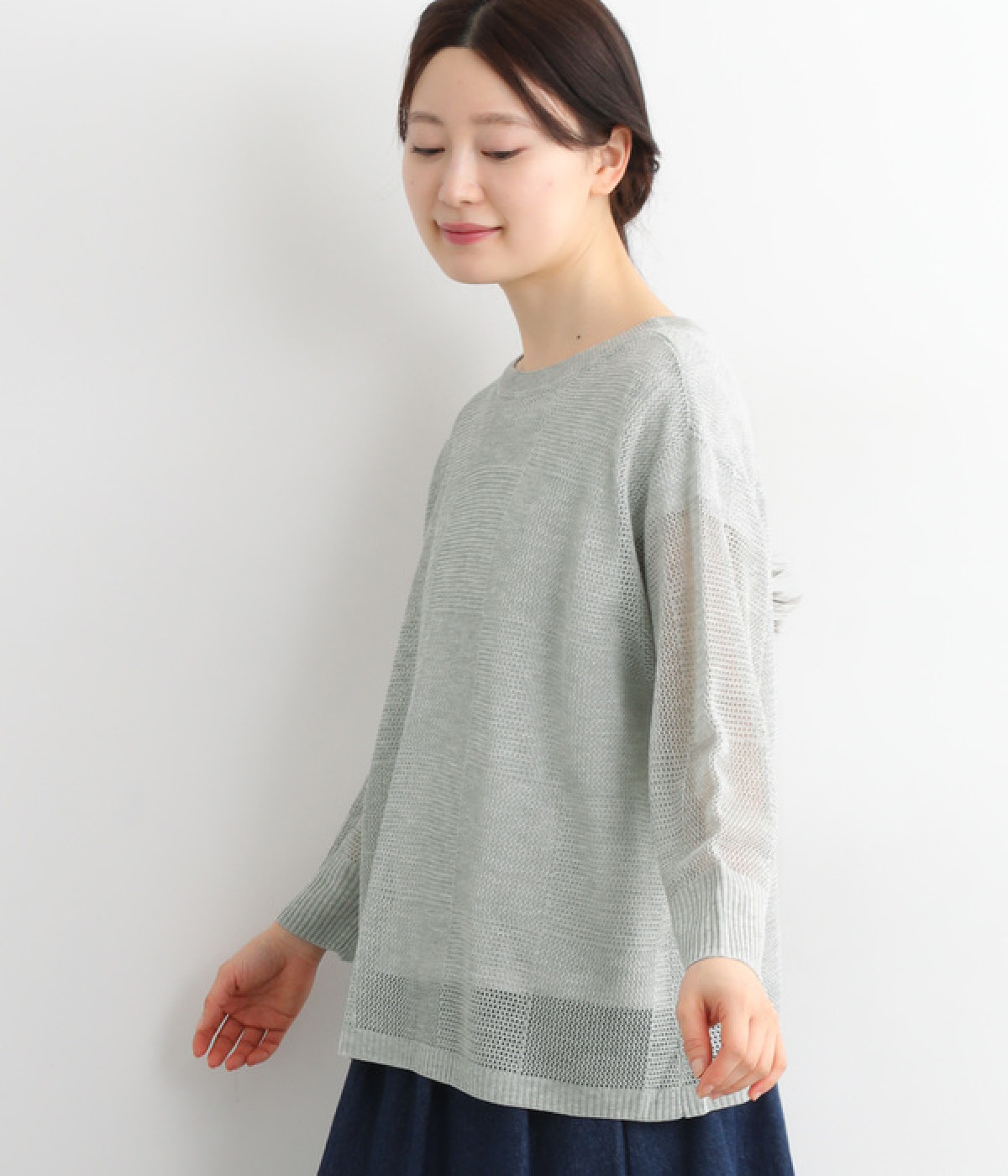 透かし編みニット2wayカーディガン(グレー-ONESIZE)