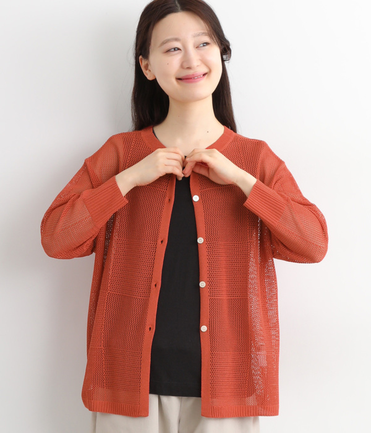 透かし編みニット2wayカーディガン(レッド-ONESIZE)