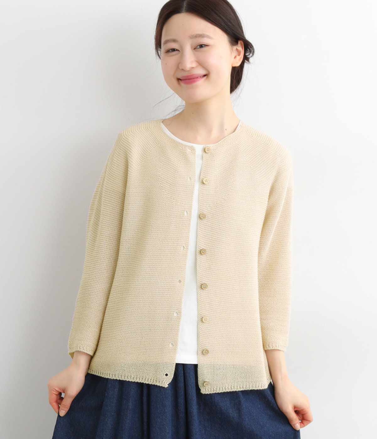 さらっと和紙ホールガーメント(R)ニットカーディガン(ベージュ-ONESIZE)