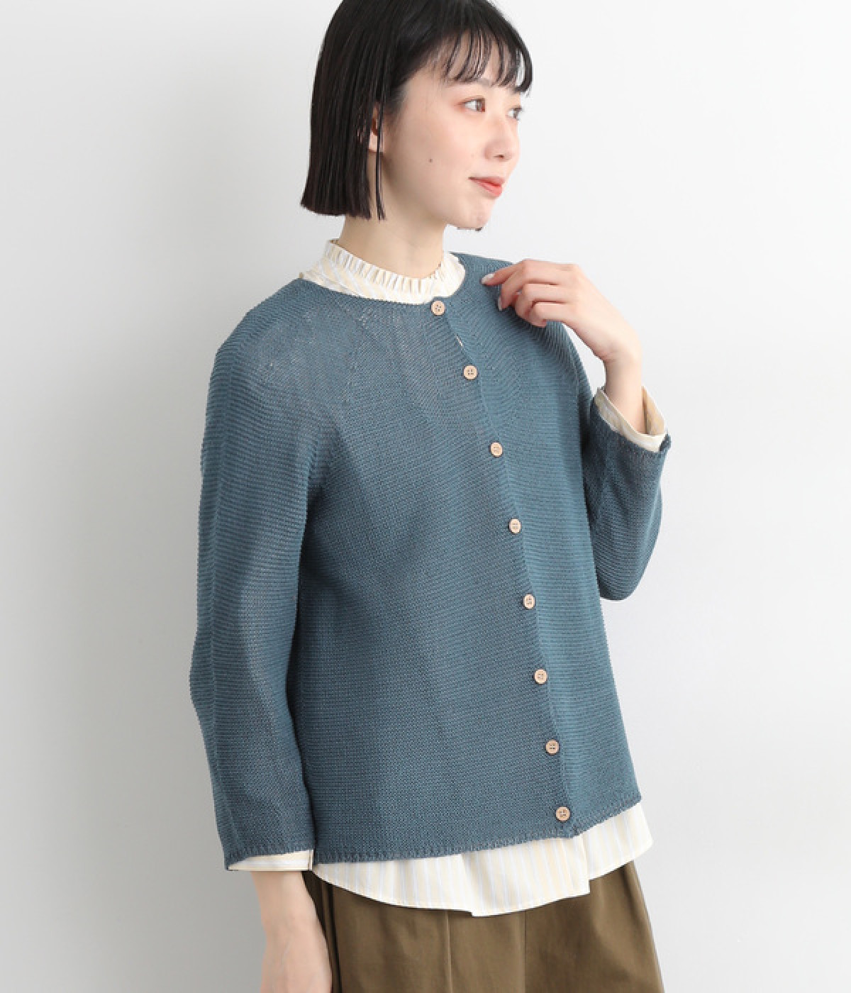 さらっと和紙ホールガーメント(R)ニットカーディガン(ブルー-ONESIZE)