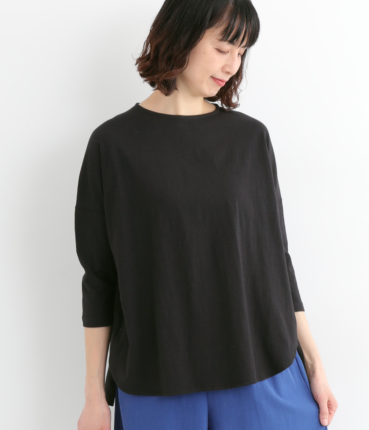 コットンスラブ天竺Tシャツ(ブラック-ONESIZE)