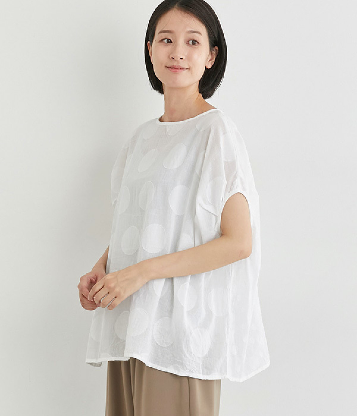 ドットカットジャカードコットン2wayブラウス(ホワイト-ONESIZE)
