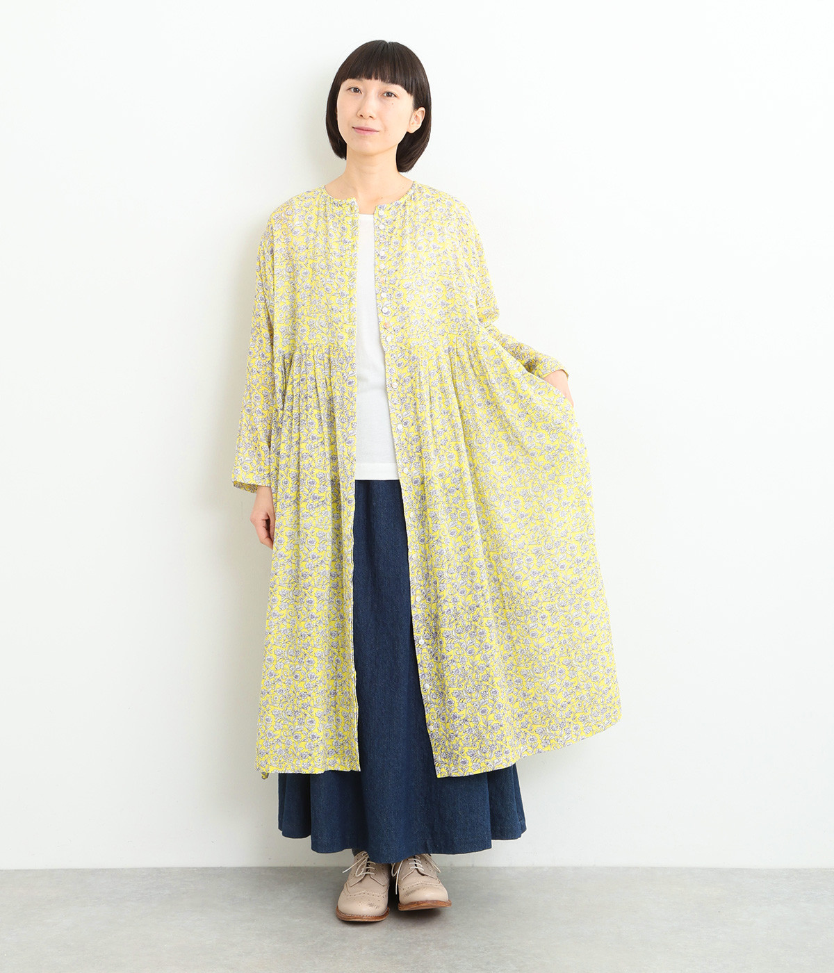 フローラルプリントダブルガーゼ2wayワンピース(イエロー-ONESIZE)