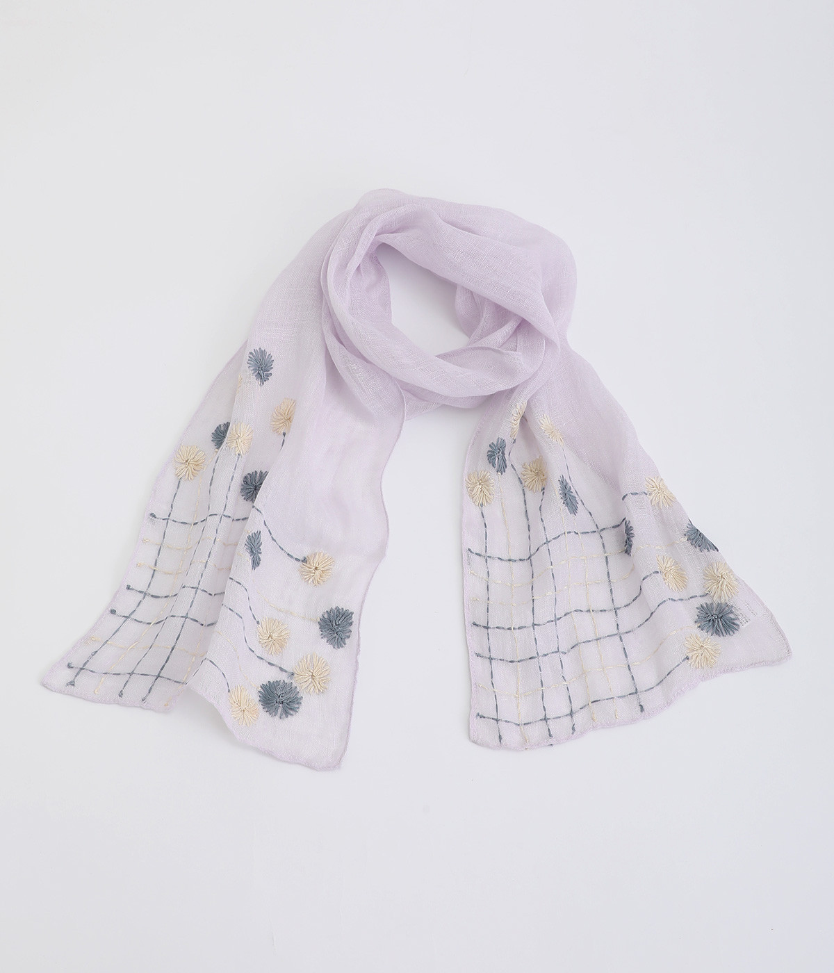 花柄刺繍ショール(ブルー-ONESIZE)