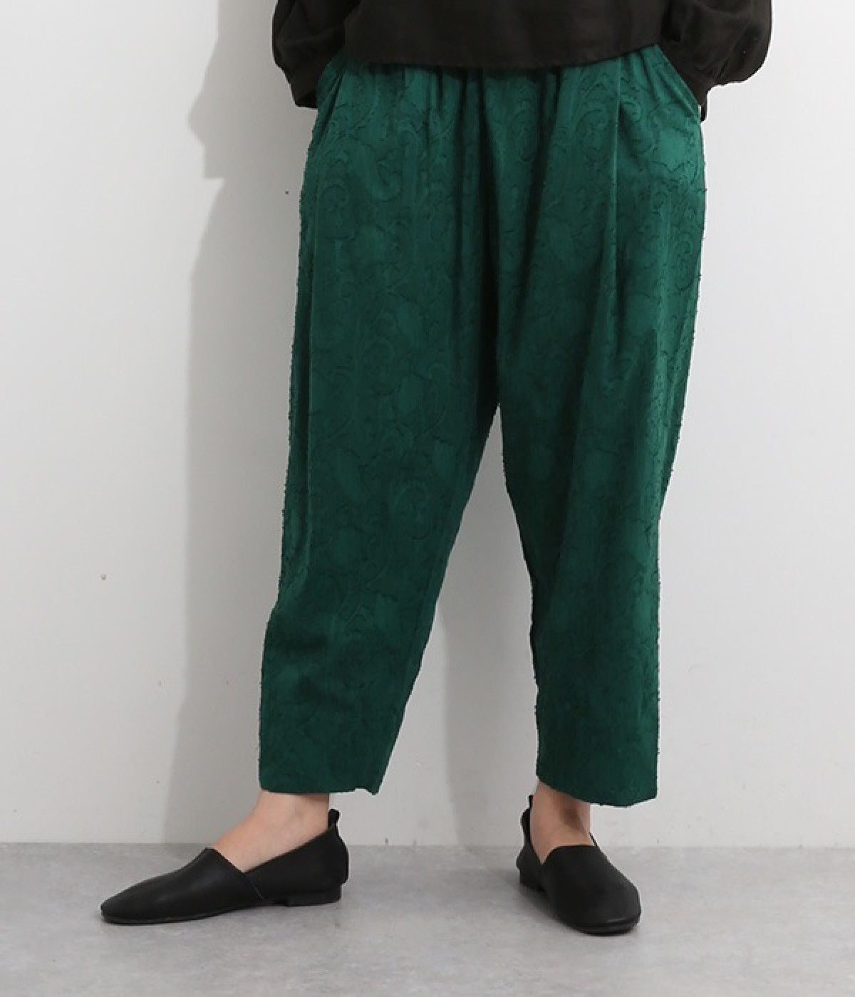 カットジャカードペイズリー　テーパードパンツ(グリーン-ONESIZE)