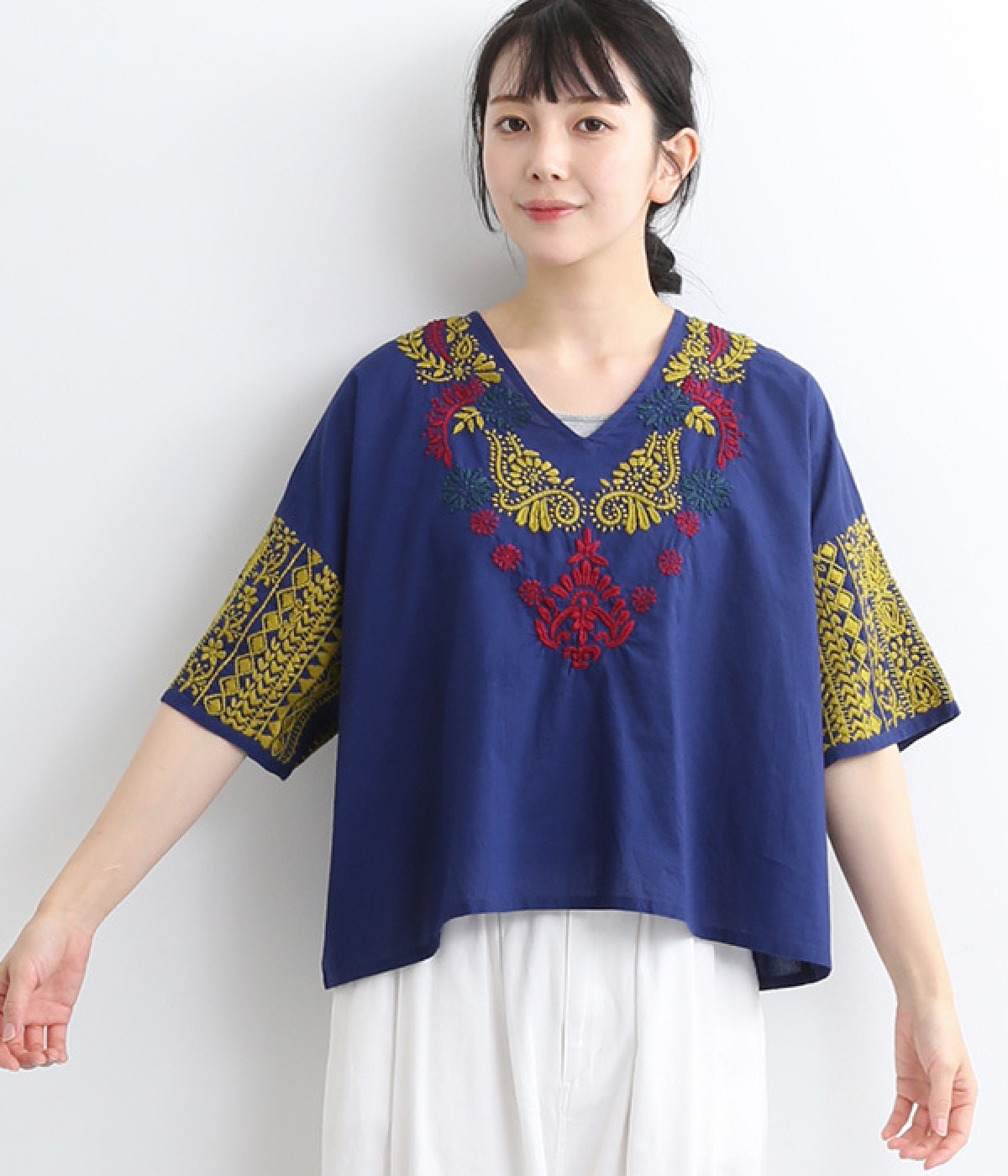 ラクノウ刺繍プルオーバー(ネイビー-ONESIZE)