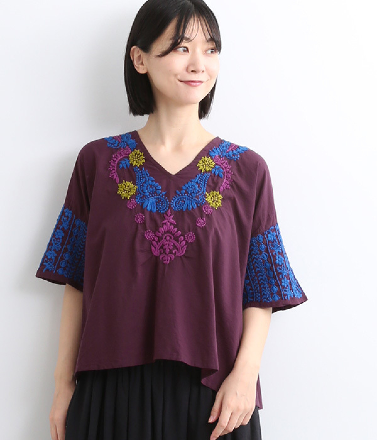 ラクノウ刺繍プルオーバー(ワイン-ONESIZE)