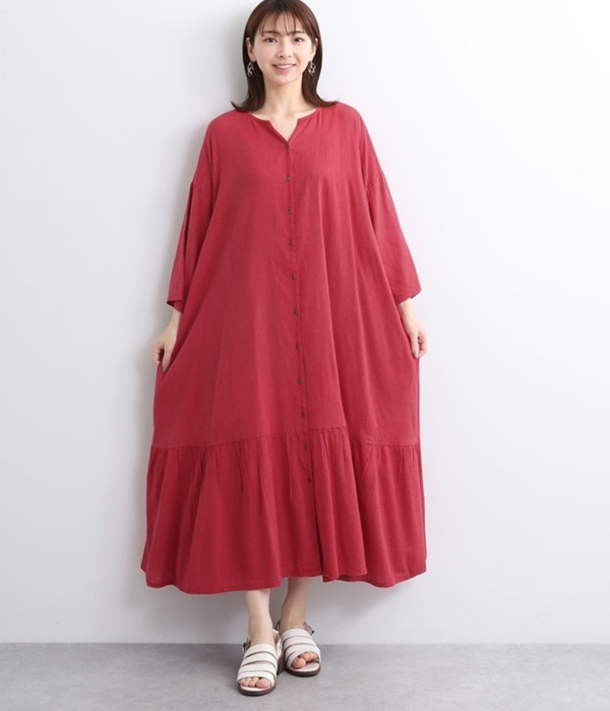 ストーンウォッシュワンピース(レッド-ONESIZE)