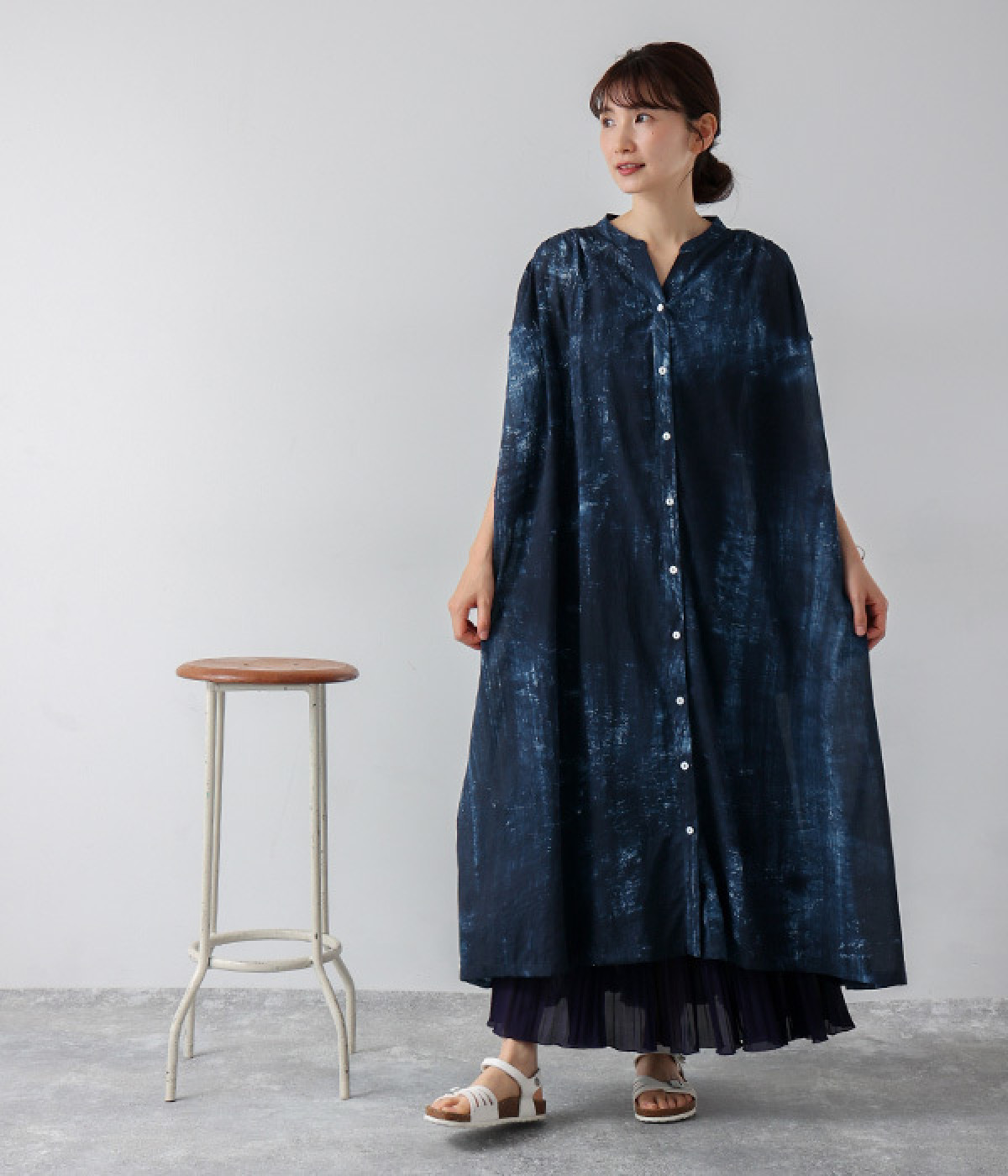 タイダイスタンドキーネックロングワンピース(AA-ONESIZE)