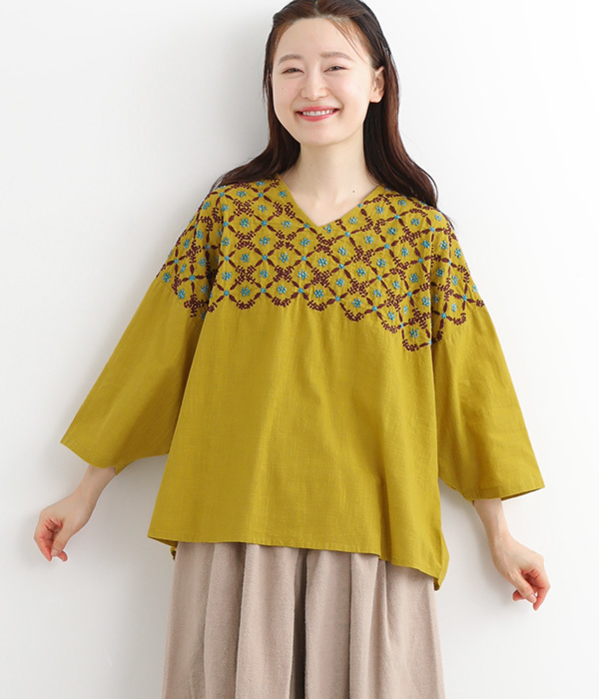 ラクノウ刺繍プルオーバー(マスタード-ONESIZE)