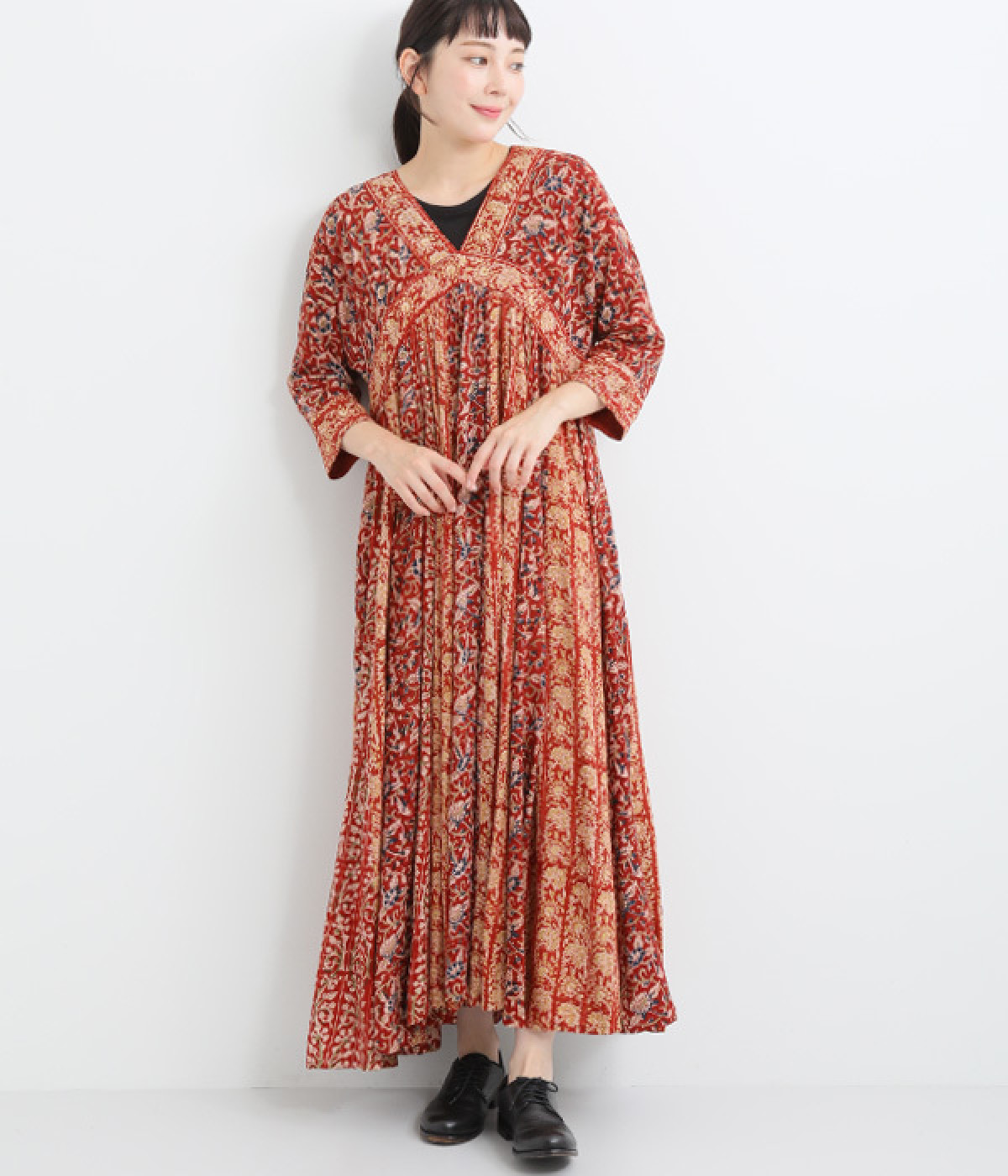 レーヨンカラムカリワンピース(レッド-ONESIZE)