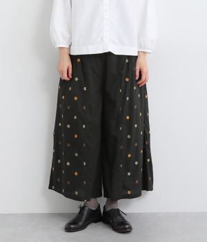 コットンドット無地コンビワイドパンツ(ブラック-ONESIZE)