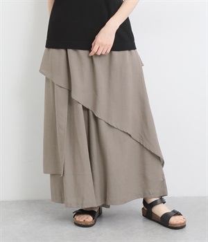 レーヨンアシンメトリースカート付きパンツ(グレー-ONESIZE)