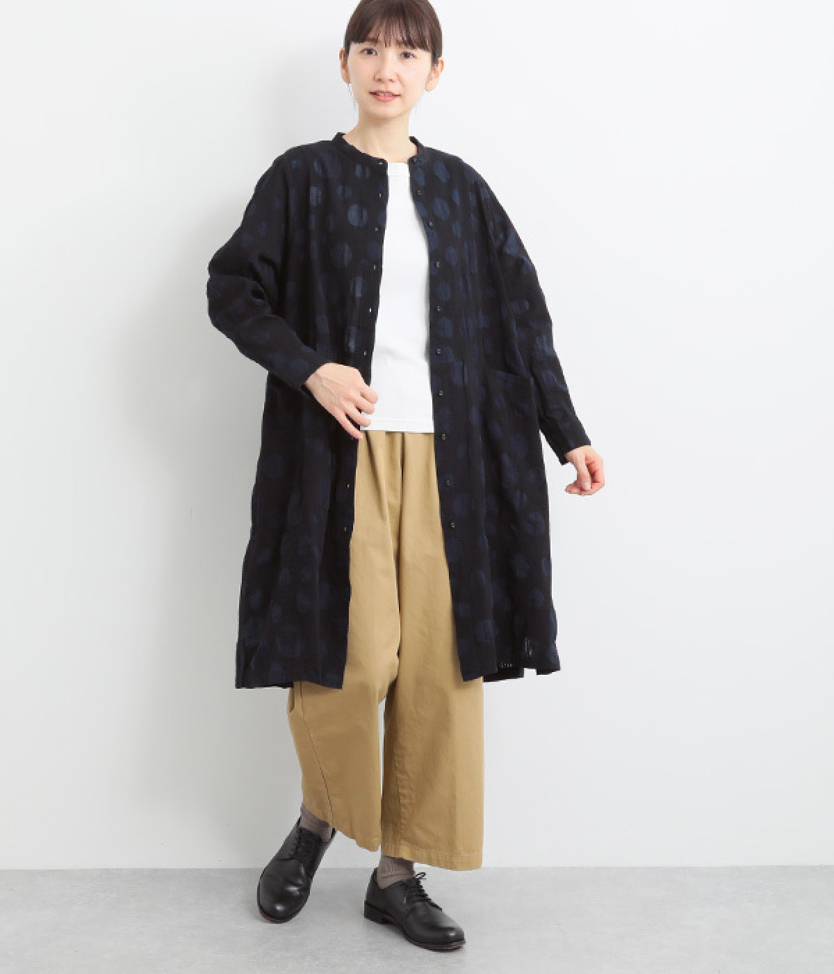コットンドットエンボスチュニックワンピース(ネイビー-ONESIZE)