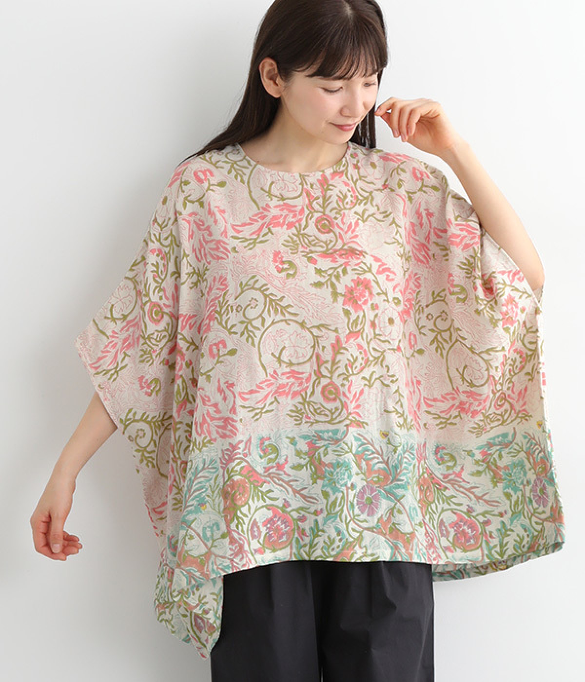 コットンダブルガーゼ2種ブロックプリントプルオーバー(AA-ONESIZE)