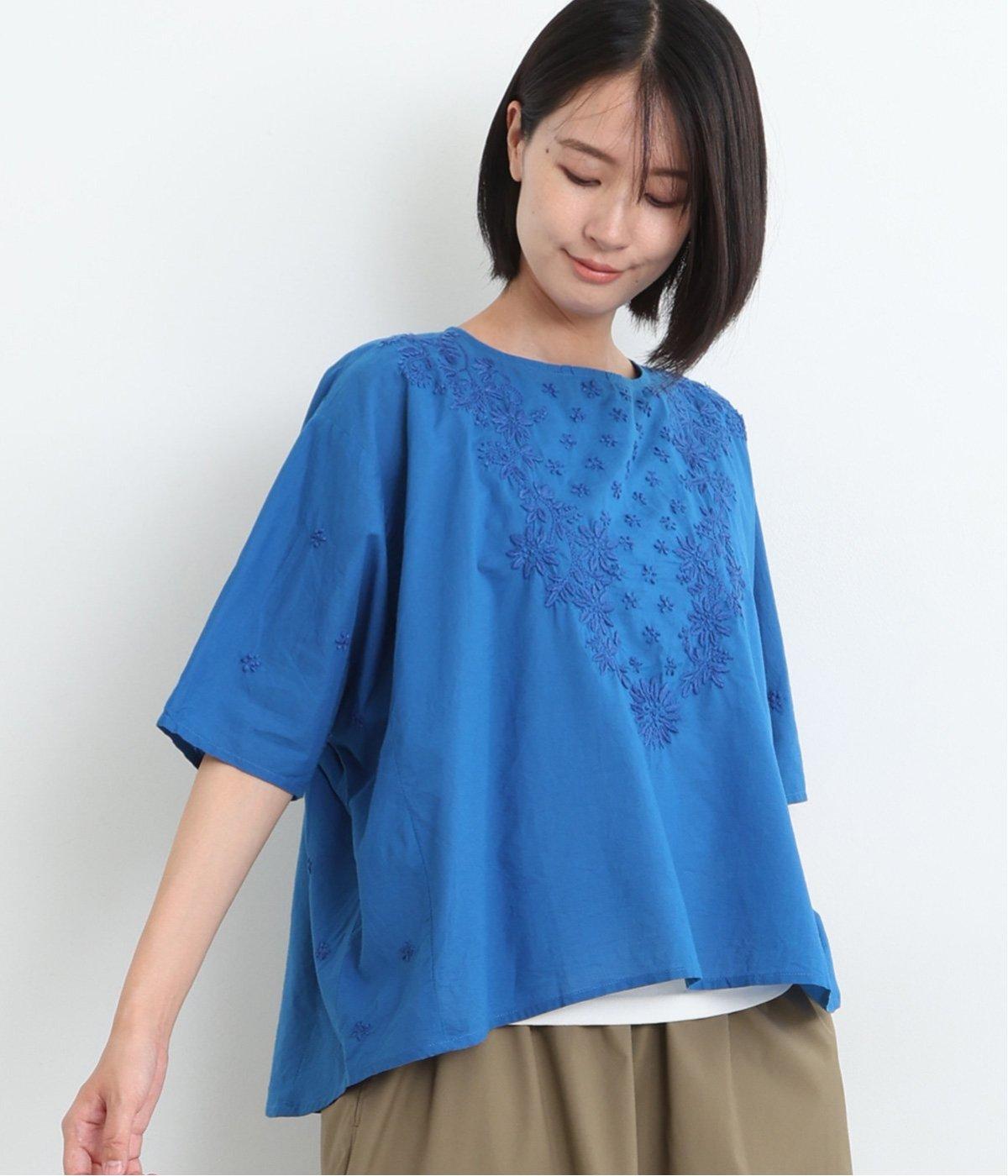 コットンラクノウ刺繍ドルマンプルオーバー(ブルー-ONESIZE)