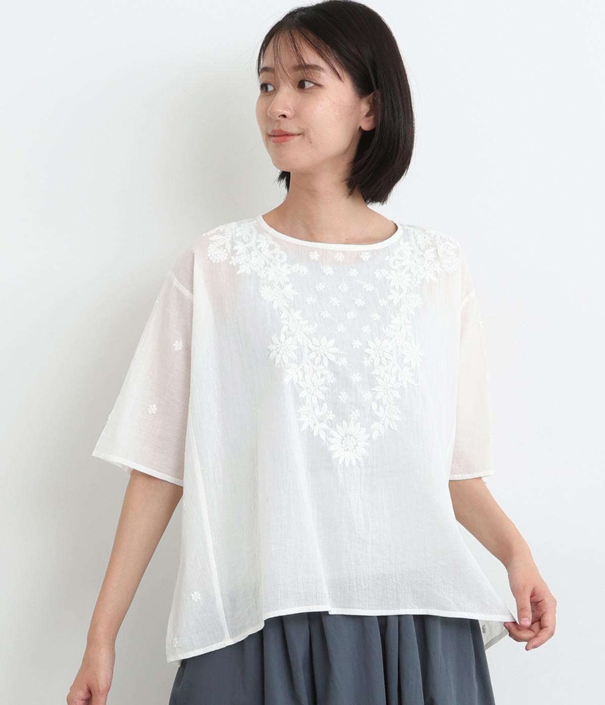コットンラクノウ刺繍ドルマンプルオーバー(ホワイト-ONESIZE)