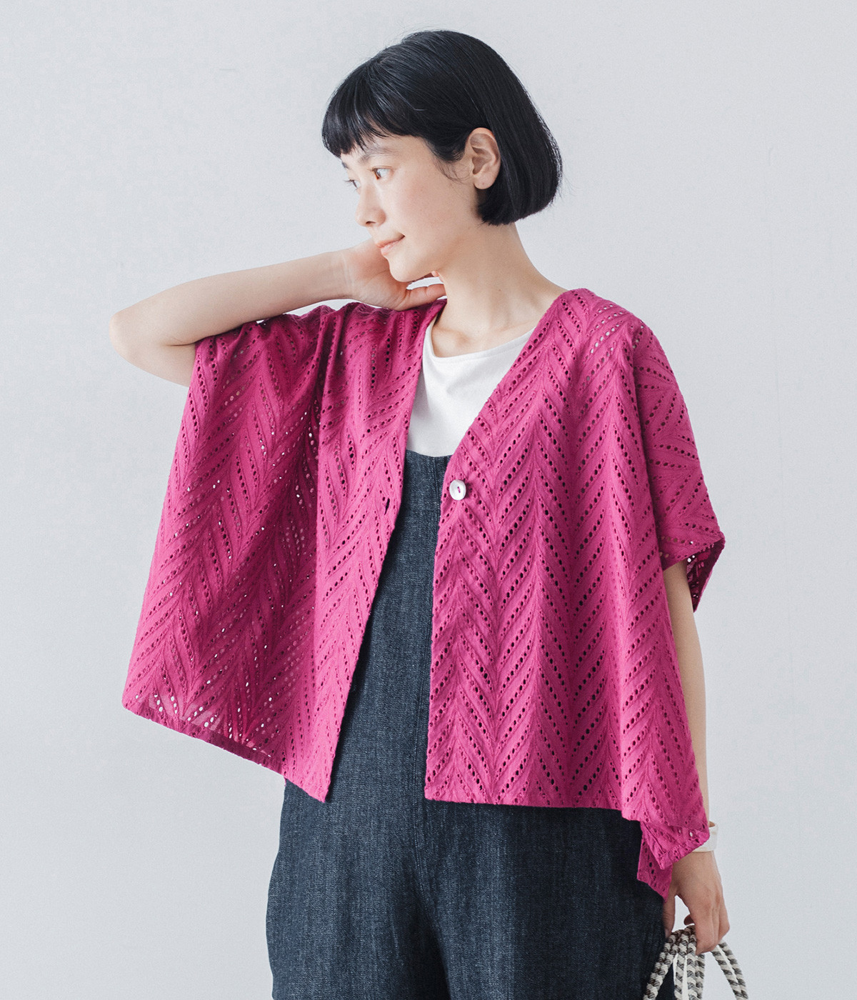 一部別注｜コットン カットワーク刺繍羽織り(パープル-ONESIZE)