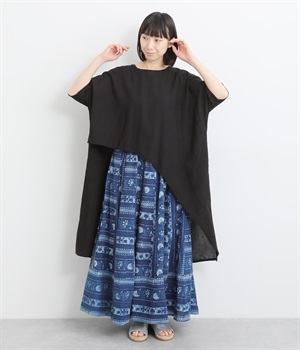 レーヨンアシンメトリーワンピース(ブラック-ONESIZE)