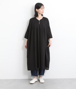 ストライプボイルピンタックワンピース(ブラック-ONESIZE)