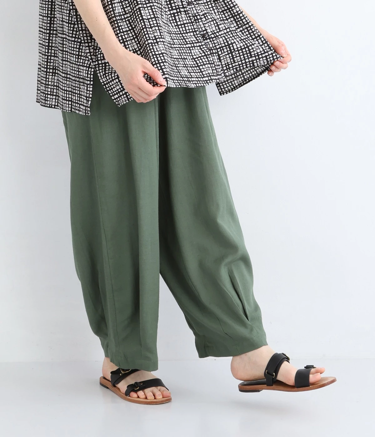レーヨンフラックスナチュールパンツ(グリーン-ONESIZE)