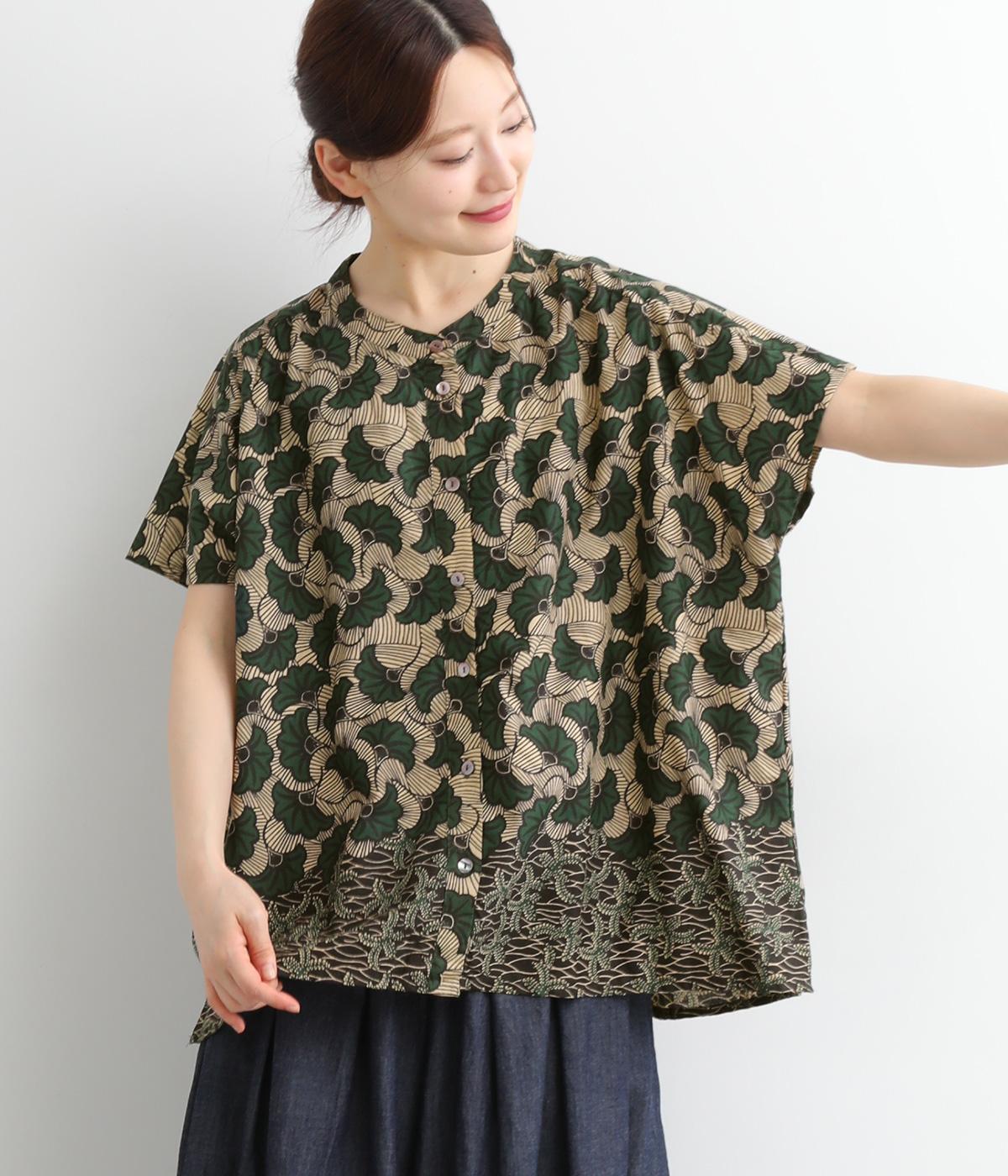 【Shanti Shanti】コットンシーチングキテンゲブラウス(グリーン-ONESIZE)