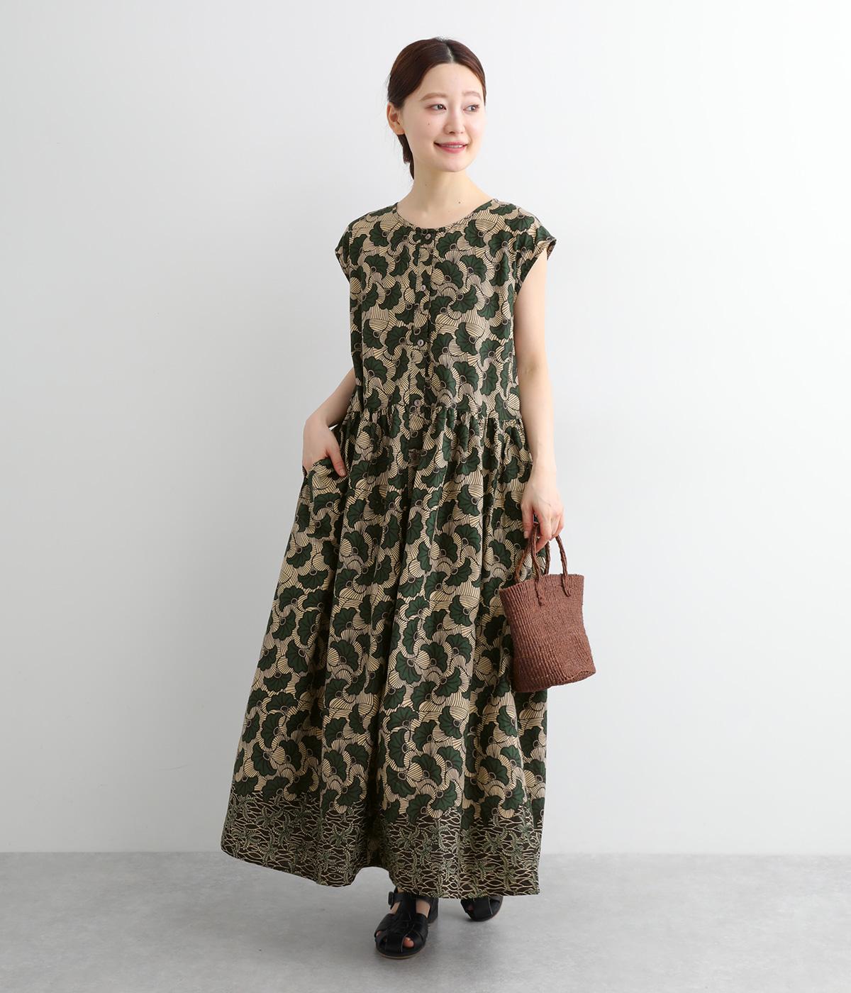 【Shanti Shanti】コットンシーチングキテンゲワンピース(グリーン-ONESIZE)