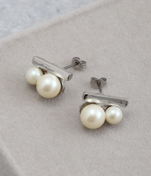 twin pearl×metal ピアス(シルバー-ONESIZE)