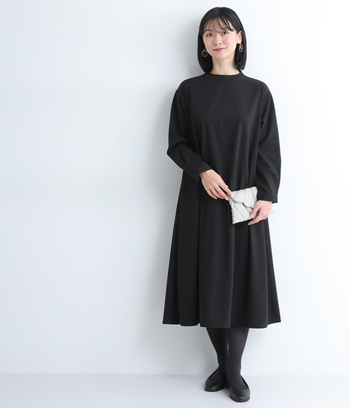 ストレッチギャバジンドレス(ブラック-ONESIZE)