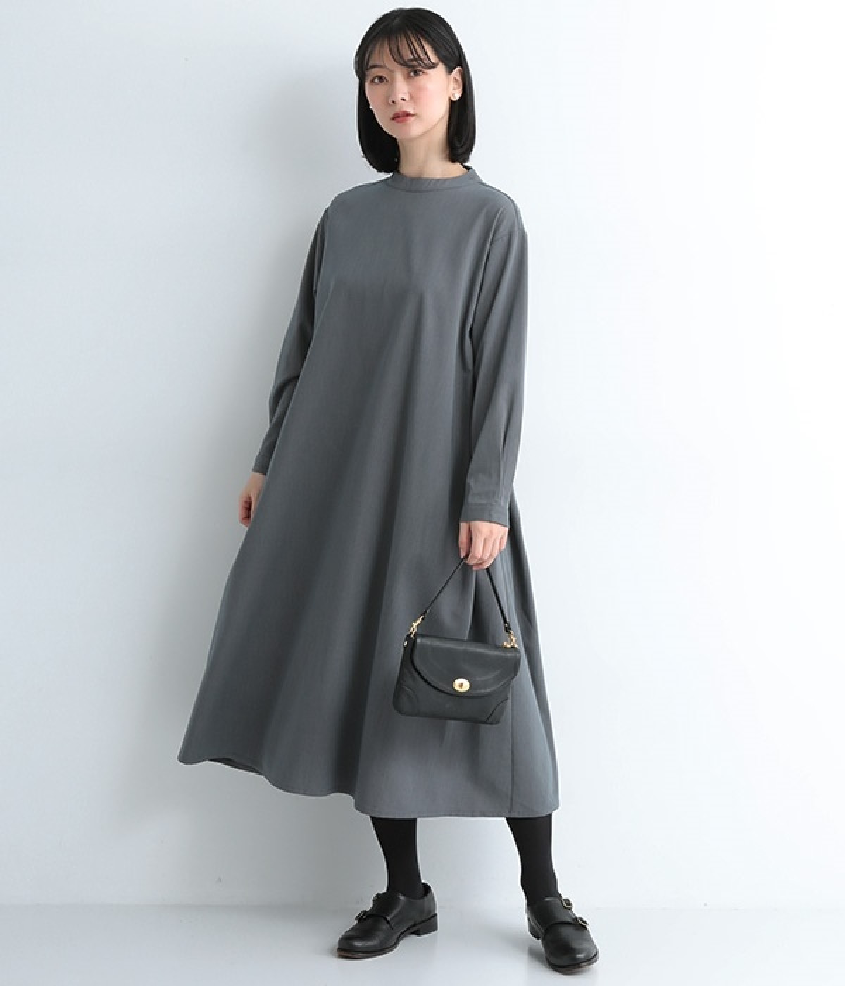 ストレッチギャバジンドレス(グレー-ONESIZE)