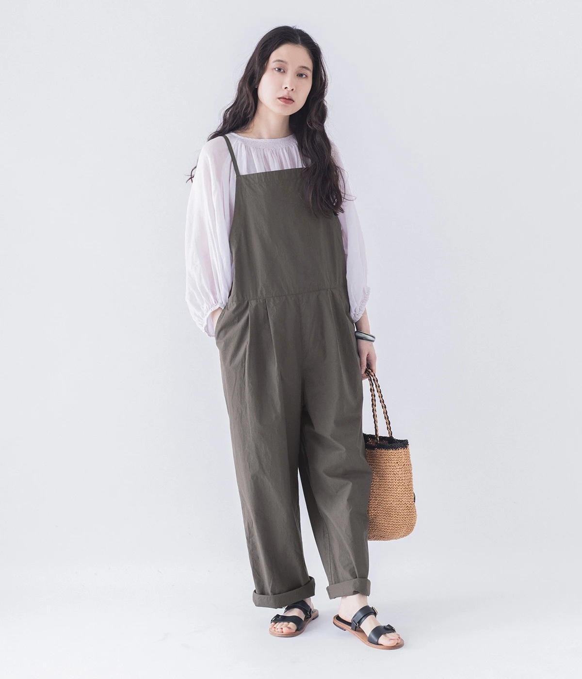 ワッシャーローンサロペットパンツ(チャコール-ONESIZE)