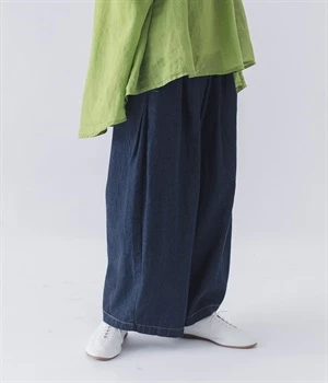 コットンリネンサイドタックパンツ(インディゴネイビー-ONESIZE)