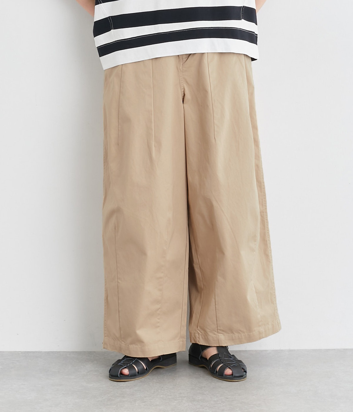 コットンツイルタックカーブパンツ(ベージュ-ONESIZE)